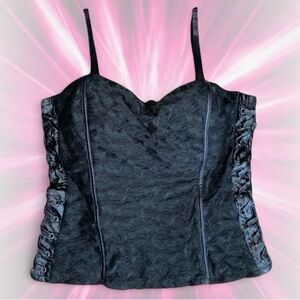 Women’s Black Lace-Up Corset Top Bustier w/Removable Straps | L | Y2K Goth Alt